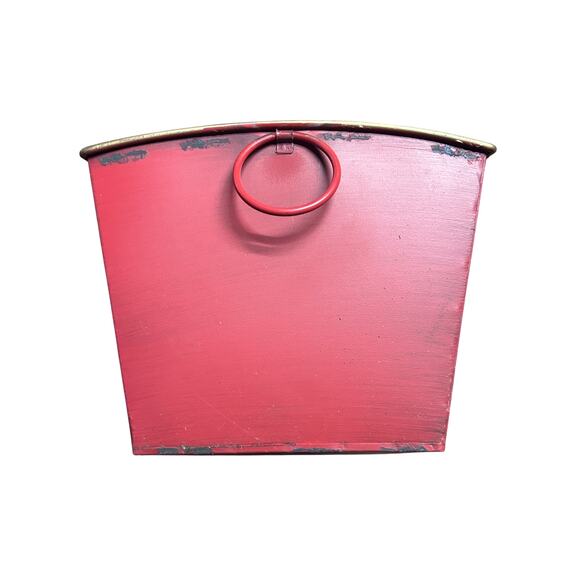 Red Metal Pot Tin Noel Joy Peace Christmas Holiday Flower Plant Planter Vase - Picture 6 of 16